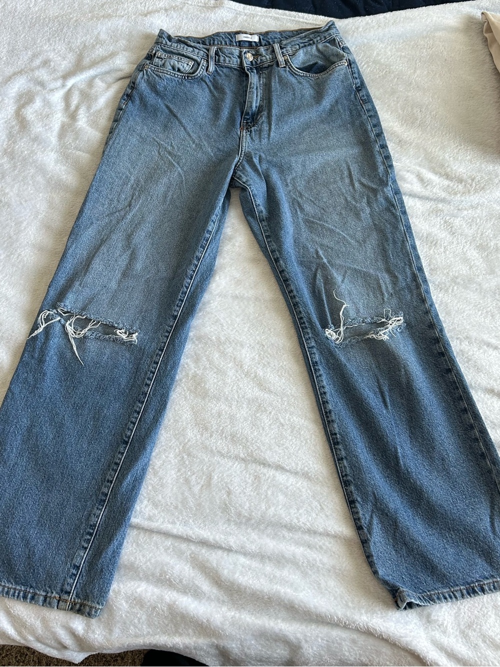 Forever 21 Light Blue Straight Leg Distressed Jeans